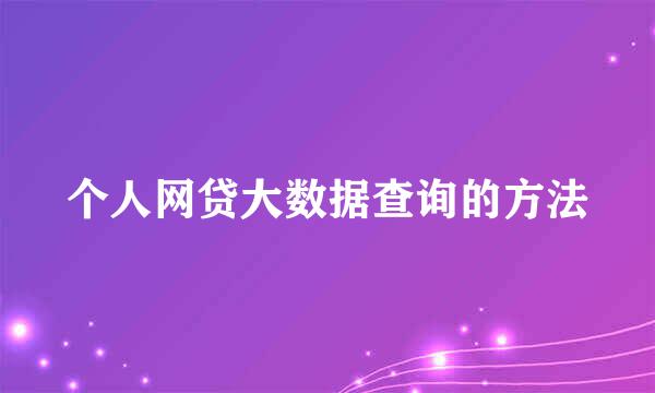 个人网贷大数据查询的方法