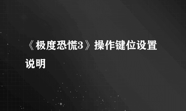 《极度恐慌3》操作键位设置说明