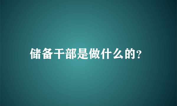 储备干部是做什么的？