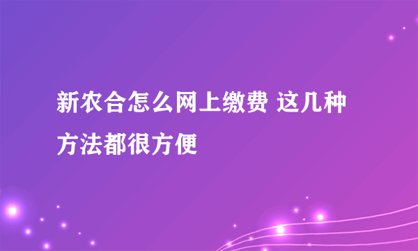 新农合怎么网上缴费 这几种方法都很方便