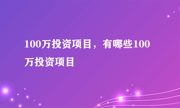 100万投资项目，有哪些100万投资项目