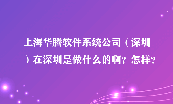 上海华腾软件系统公司（深圳）在深圳是做什么的啊？怎样？