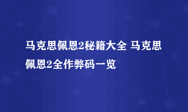 马克思佩恩2秘籍大全 马克思佩恩2全作弊码一览