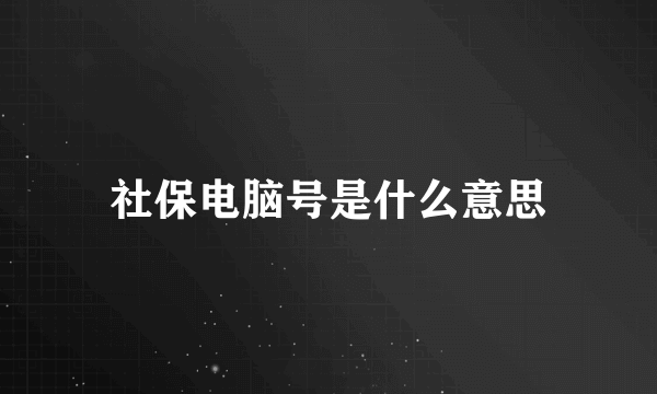 社保电脑号是什么意思