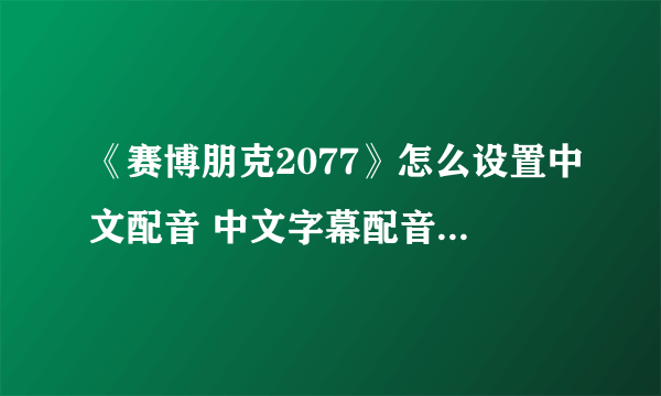 《赛博朋克2077》怎么设置中文配音 中文字幕配音设置方法