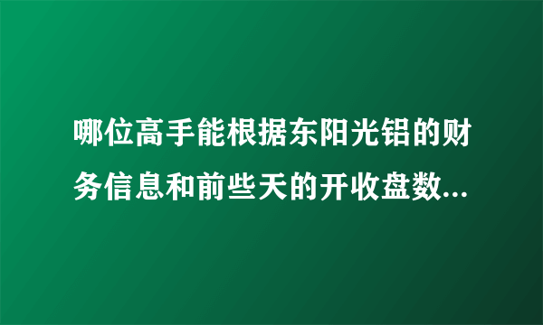 哪位高手能根据东阳光铝的财务信息和前些天的开收盘数据分析一下它的股票潜力？