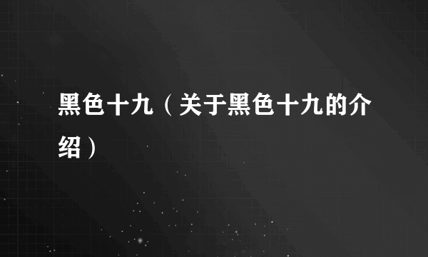 黑色十九（关于黑色十九的介绍）