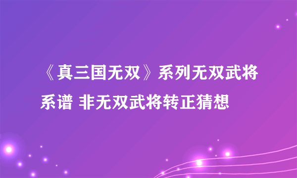 《真三国无双》系列无双武将系谱 非无双武将转正猜想