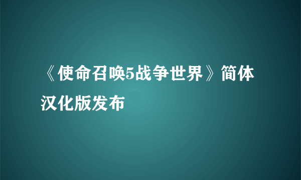 《使命召唤5战争世界》简体汉化版发布