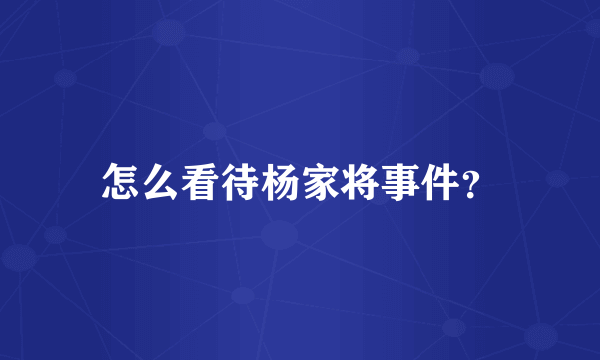 怎么看待杨家将事件？