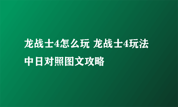 龙战士4怎么玩 龙战士4玩法中日对照图文攻略
