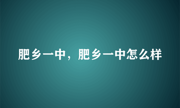 肥乡一中，肥乡一中怎么样