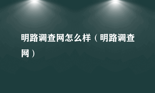 明路调查网怎么样（明路调查网）