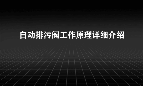 自动排污阀工作原理详细介绍