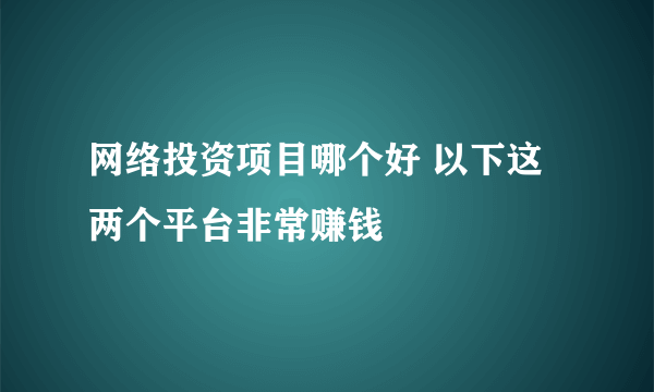 网络投资项目哪个好 以下这两个平台非常赚钱