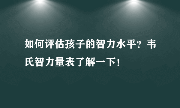 如何评估孩子的智力水平？韦氏智力量表了解一下！