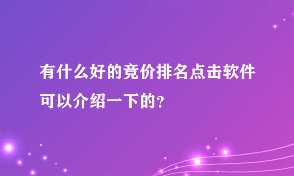 有什么好的竞价排名点击软件可以介绍一下的？