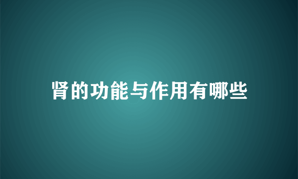 肾的功能与作用有哪些