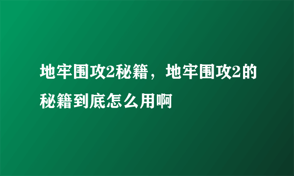 地牢围攻2秘籍，地牢围攻2的秘籍到底怎么用啊