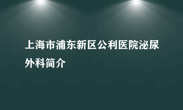 上海市浦东新区公利医院泌尿外科简介