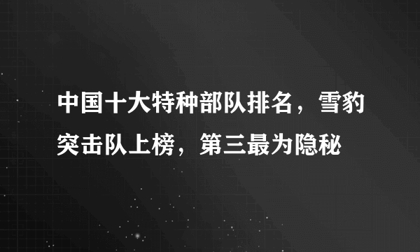 中国十大特种部队排名，雪豹突击队上榜，第三最为隐秘