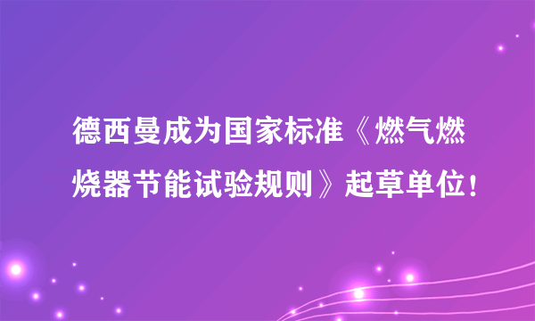 德西曼成为国家标准《燃气燃烧器节能试验规则》起草单位！