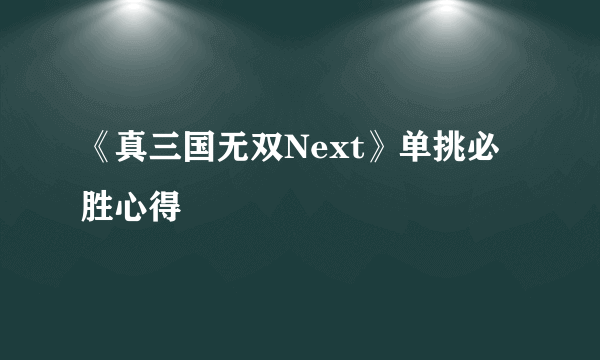 《真三国无双Next》单挑必胜心得