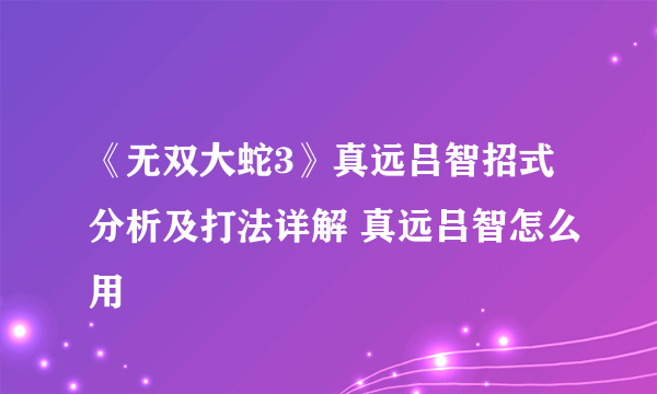 《无双大蛇3》真远吕智招式分析及打法详解 真远吕智怎么用
