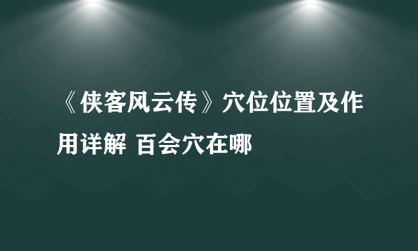 《侠客风云传》穴位位置及作用详解 百会穴在哪