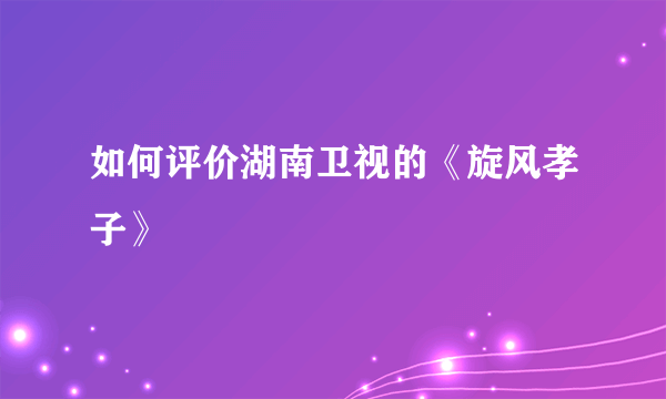 如何评价湖南卫视的《旋风孝子》