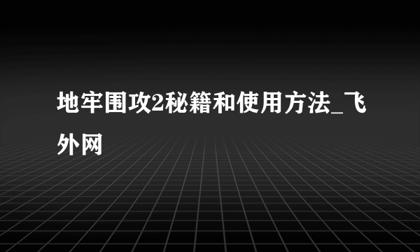 地牢围攻2秘籍和使用方法_飞外网