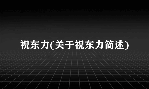祝东力(关于祝东力简述)