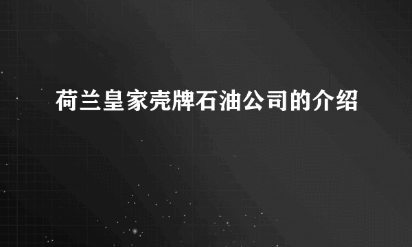荷兰皇家壳牌石油公司的介绍
