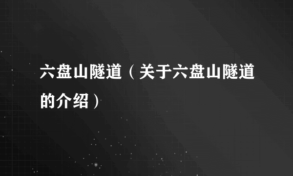 六盘山隧道（关于六盘山隧道的介绍）