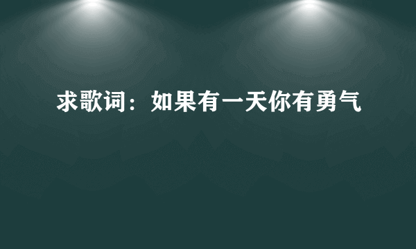 求歌词：如果有一天你有勇气