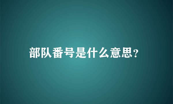 部队番号是什么意思？