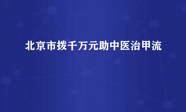 北京市拨千万元助中医治甲流