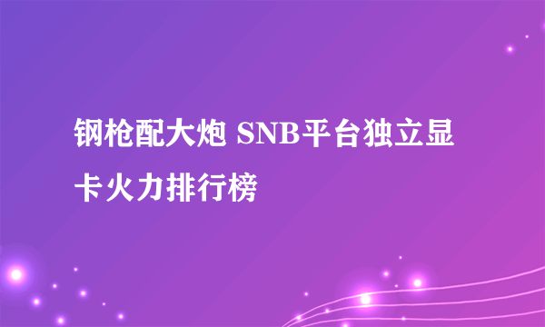 钢枪配大炮 SNB平台独立显卡火力排行榜