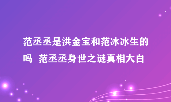 范丞丞是洪金宝和范冰冰生的吗  范丞丞身世之谜真相大白