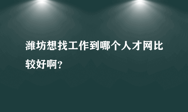 潍坊想找工作到哪个人才网比较好啊？