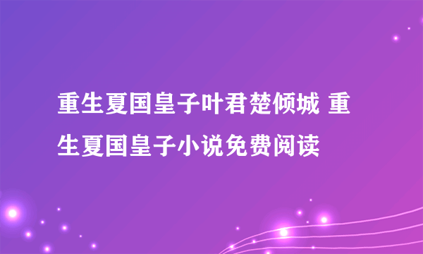 重生夏国皇子叶君楚倾城 重生夏国皇子小说免费阅读
