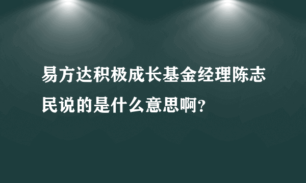 易方达积极成长基金经理陈志民说的是什么意思啊？