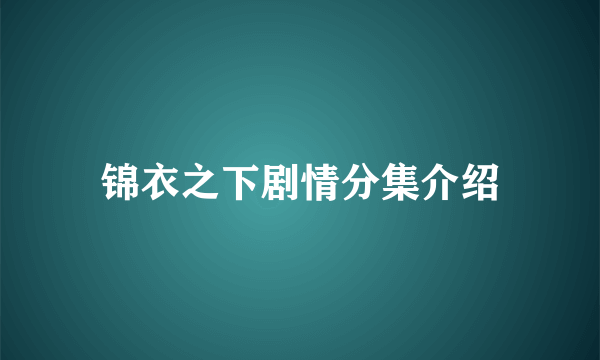 锦衣之下剧情分集介绍
