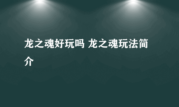 龙之魂好玩吗 龙之魂玩法简介