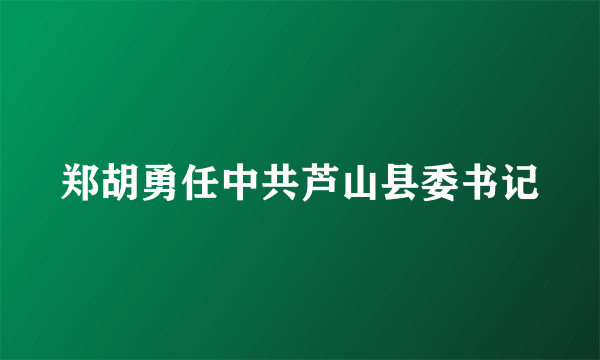郑胡勇任中共芦山县委书记