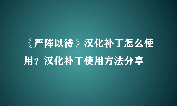 《严阵以待》汉化补丁怎么使用？汉化补丁使用方法分享