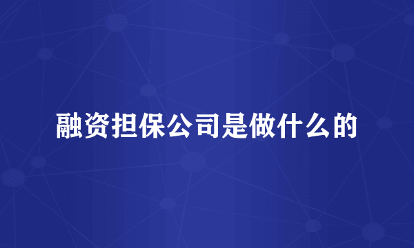 融资担保公司是做什么的