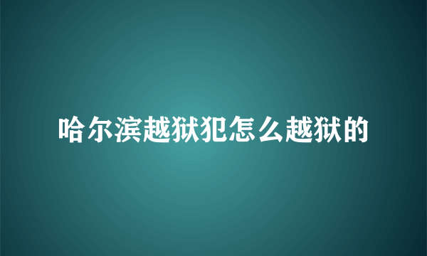 哈尔滨越狱犯怎么越狱的