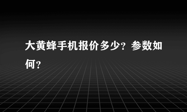 大黄蜂手机报价多少？参数如何？