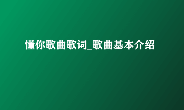 懂你歌曲歌词_歌曲基本介绍